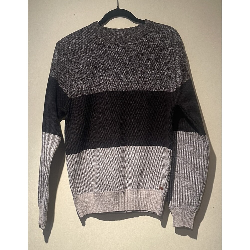 Buffalo David Bitton Mens Medium Brown Beige Striped Sweater Fleece Lined M Cozy